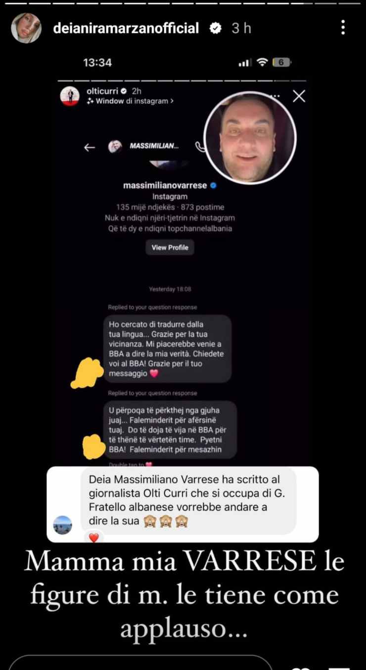 Deianira Marzano storia su Massimiliano Varrese
